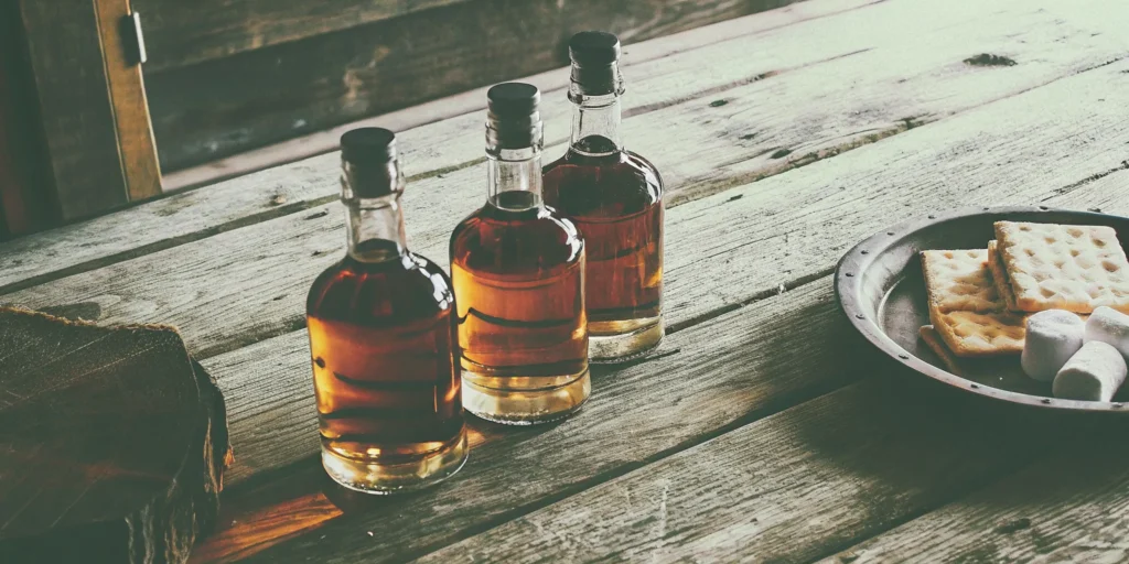 Bourbon sampler gift set with tasting crackers and marshmallows.