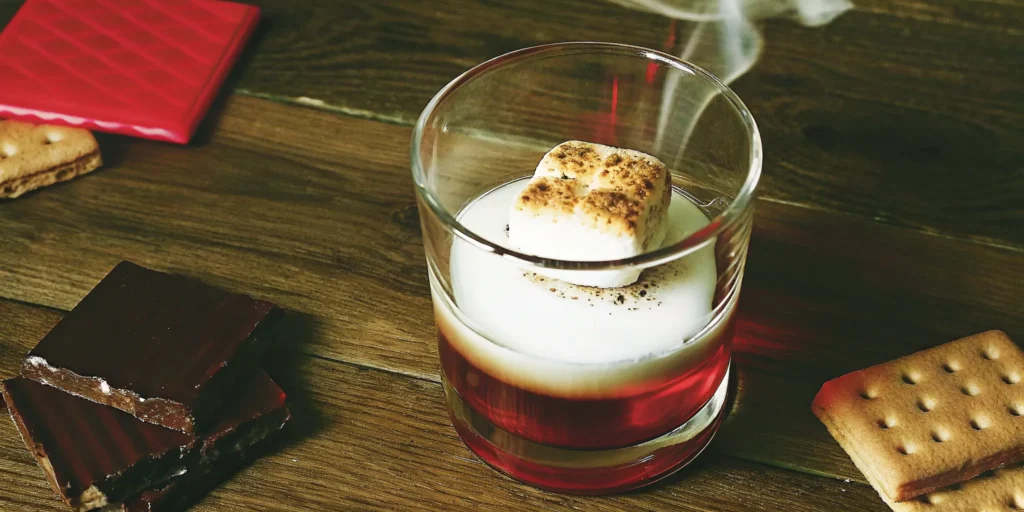 A cocktail made with s'mores whiskey, which you can buy online.
