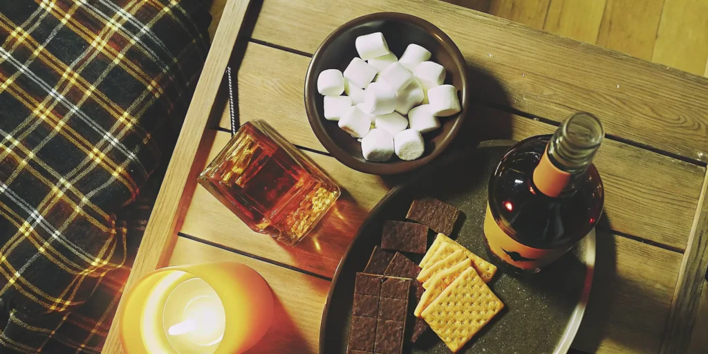 Mash and Mallow s'mores whiskey with chocolate, marshmallows, and graham crackers.
