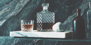A glass of bourbon with rich vanilla notes.