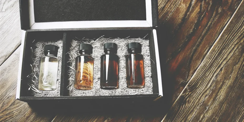 Whiskey sampler gift box with four mini bottles for tasting, a perfect whiskey gift.